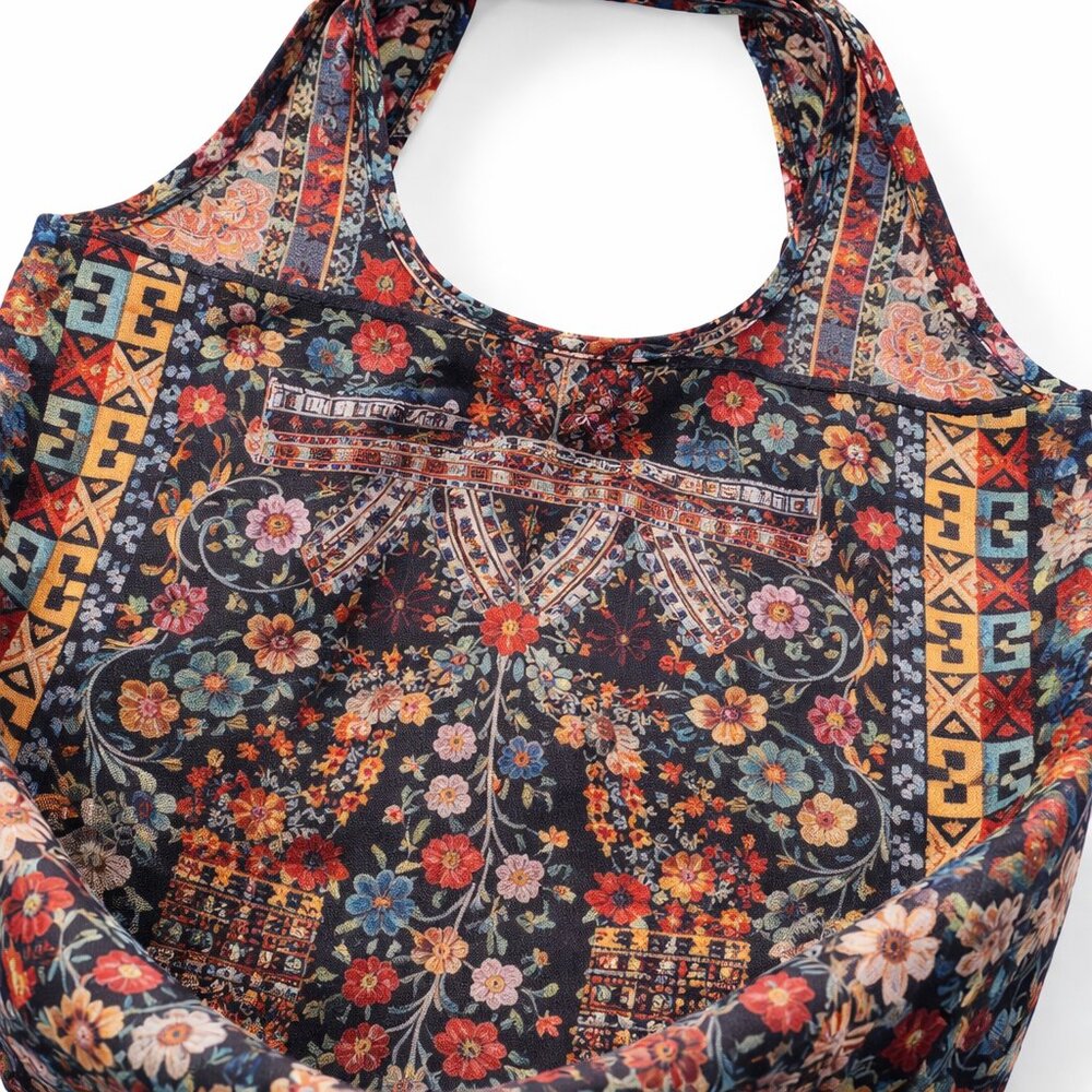 Johnny Was Reusable Tote Bag, Packable Nylon Shopping Bag, Multicolor Floral - Picture 4 of 9